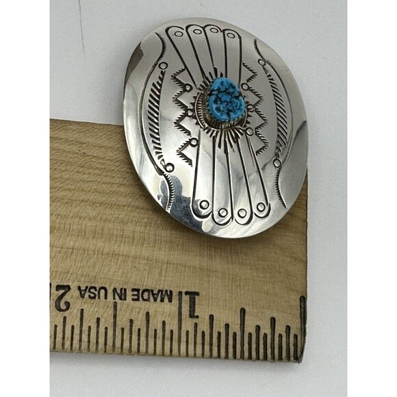 Navajo Handcrafted Sterling Silver & Genuine Turquoise Small 2-Inch Belt Buckle - Picture 7 of 7